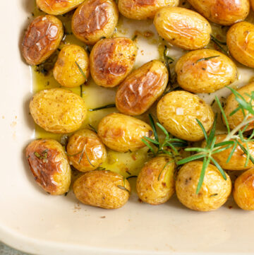 roasted potatoes in a baking dish