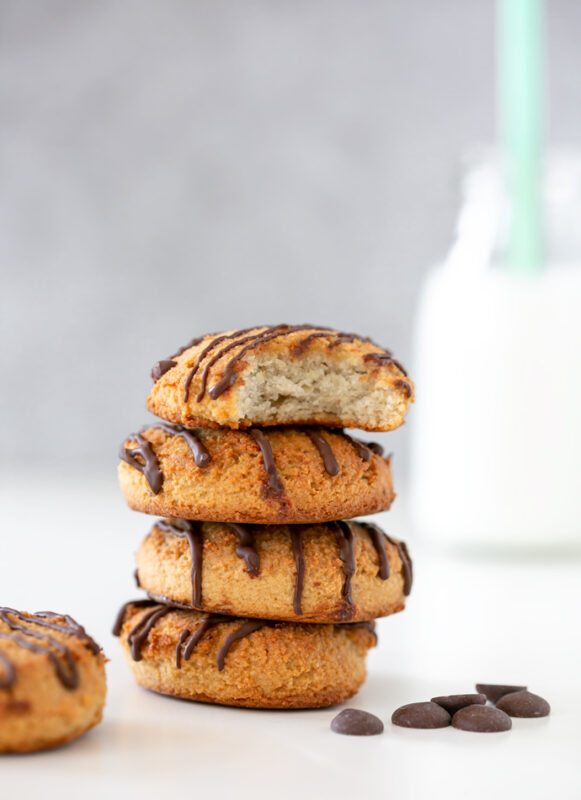 2-ingredient cookies with a glass of milk on the side