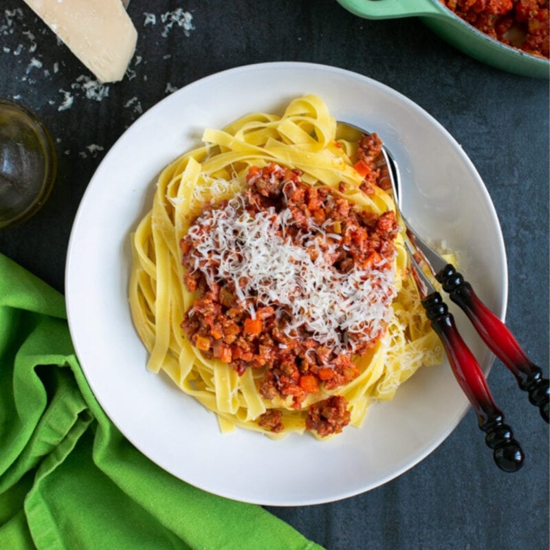 ragu sauce with pasta.