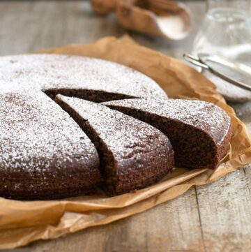 water cake with two slices cut