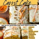 easy carrot cake with mascarpone cheese frosting. Image with text for Pinterest.