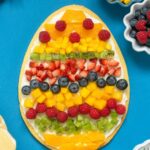 egg-shaped easter fruit tart.