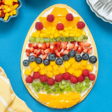 egg-shaped easter fruit tart.