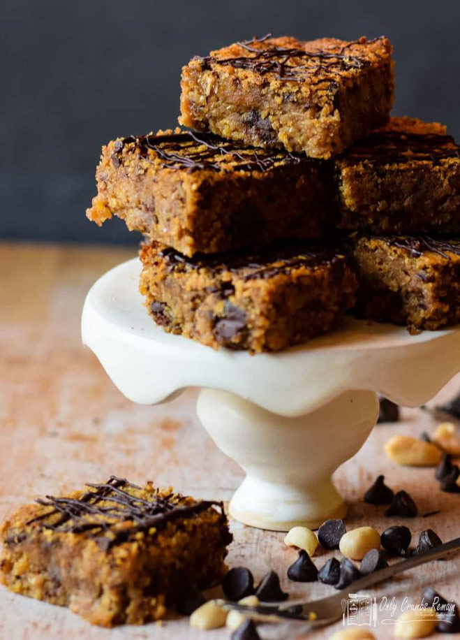 peanut butter, dark chocolate and chickpea blondies.