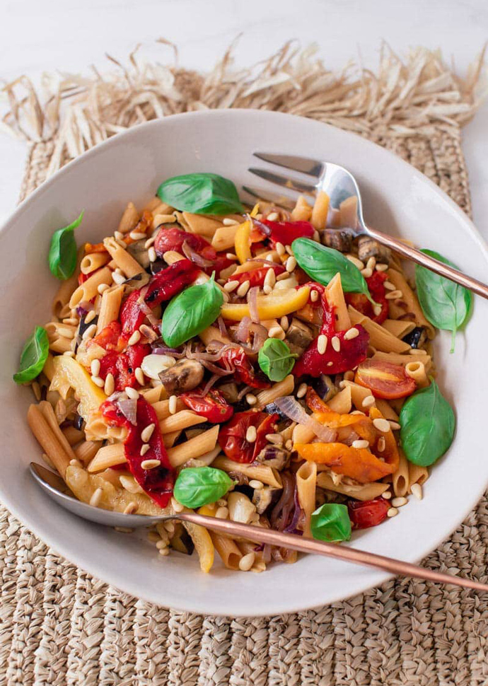 roasted veggies pasta salad.