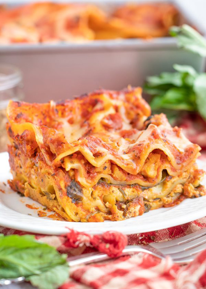 vegan lasagna on a plate.