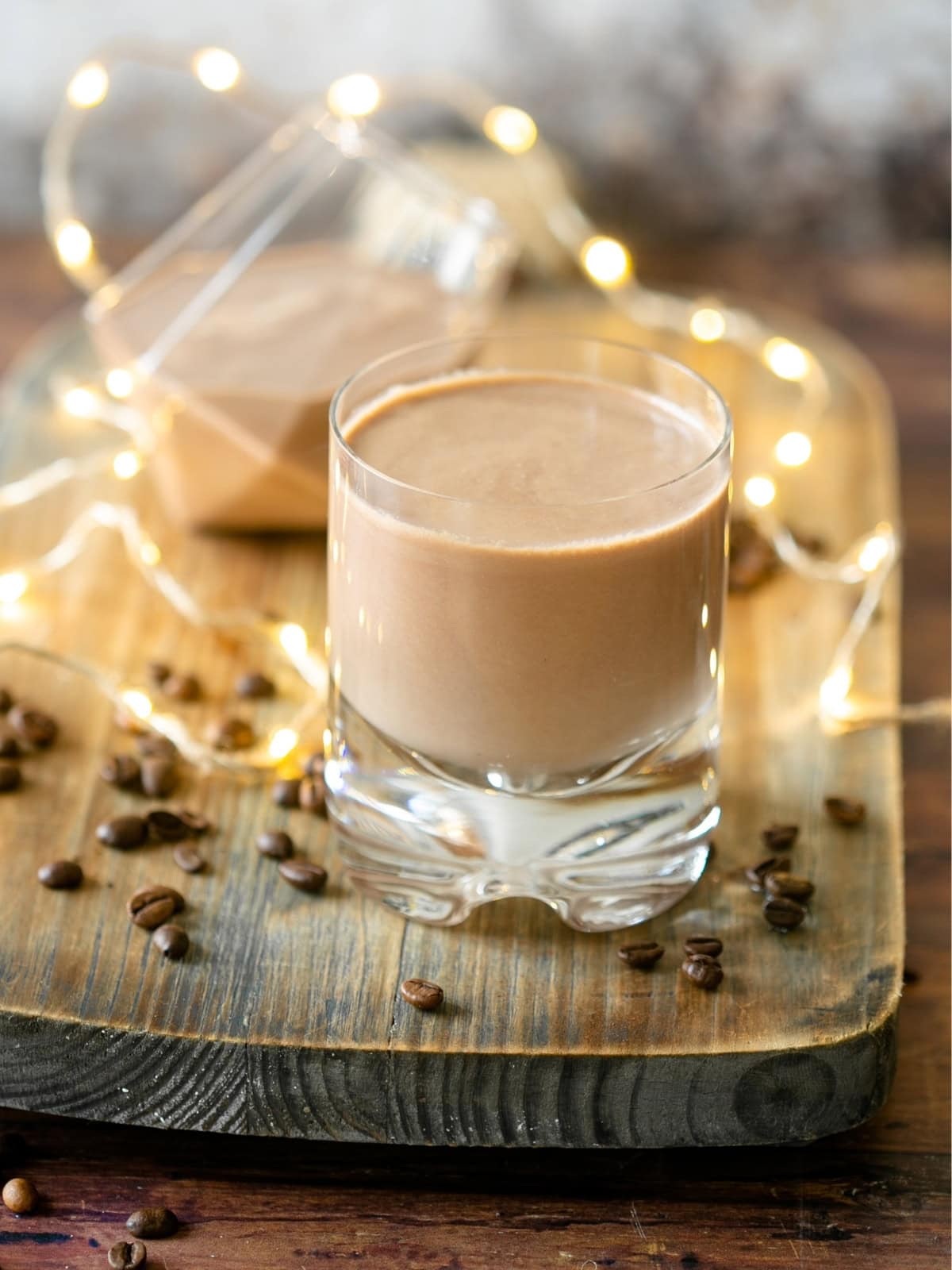 Homemade irish cream liquor poured into a glass.