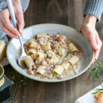 pasta e fagioli soup in a plate.