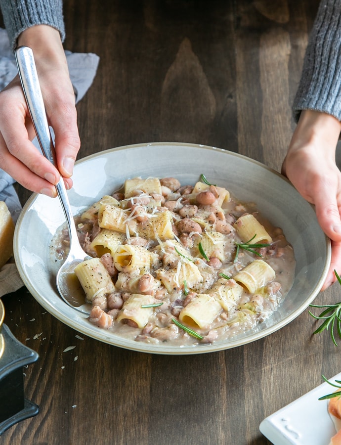 pasta e fagioli soup in a plate.