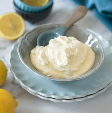 homemade mascarpone cheese in a bowl.