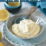 homemade mascarpone in a bowl. Image for Pinterest.