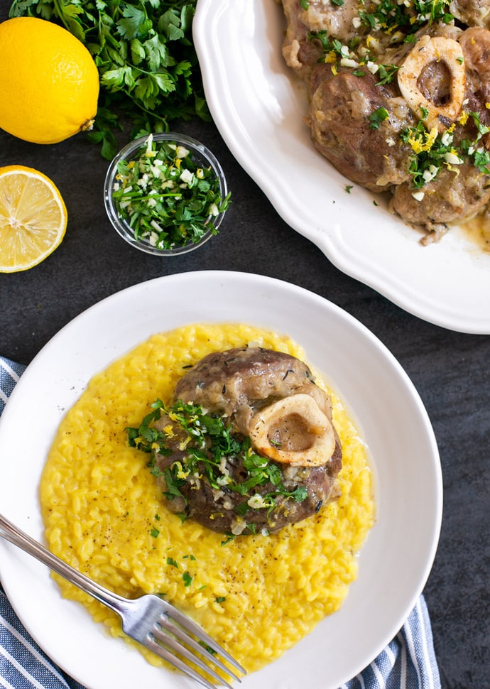 ossobuco alla milanese with saffron risotto.