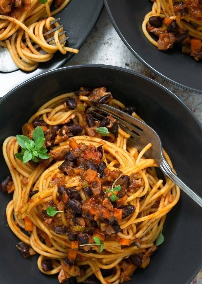 vegan spaghetti bolognese.