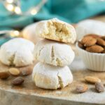 italian amaretto cookies coated in powdered sugar.