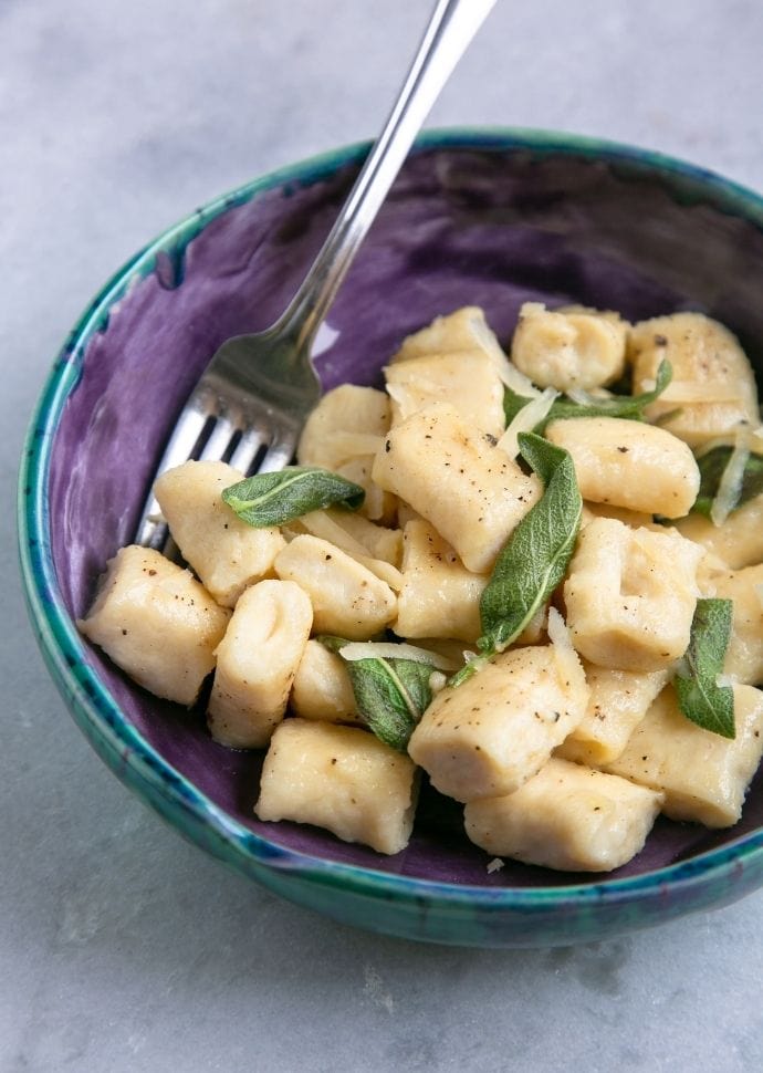 homemade ricotta gnocchi served with butter and sage.