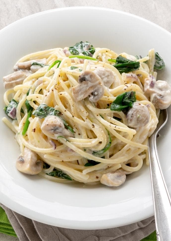 creamy mushroom and spinach pasta.