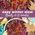 winter slaw recipe image with text for Pinterest.