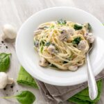 creamy mushroom and spinach pasta.