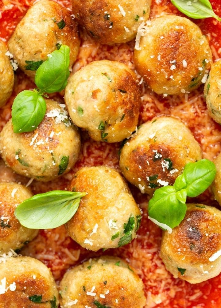 chicken meatballs in tomato sauce.