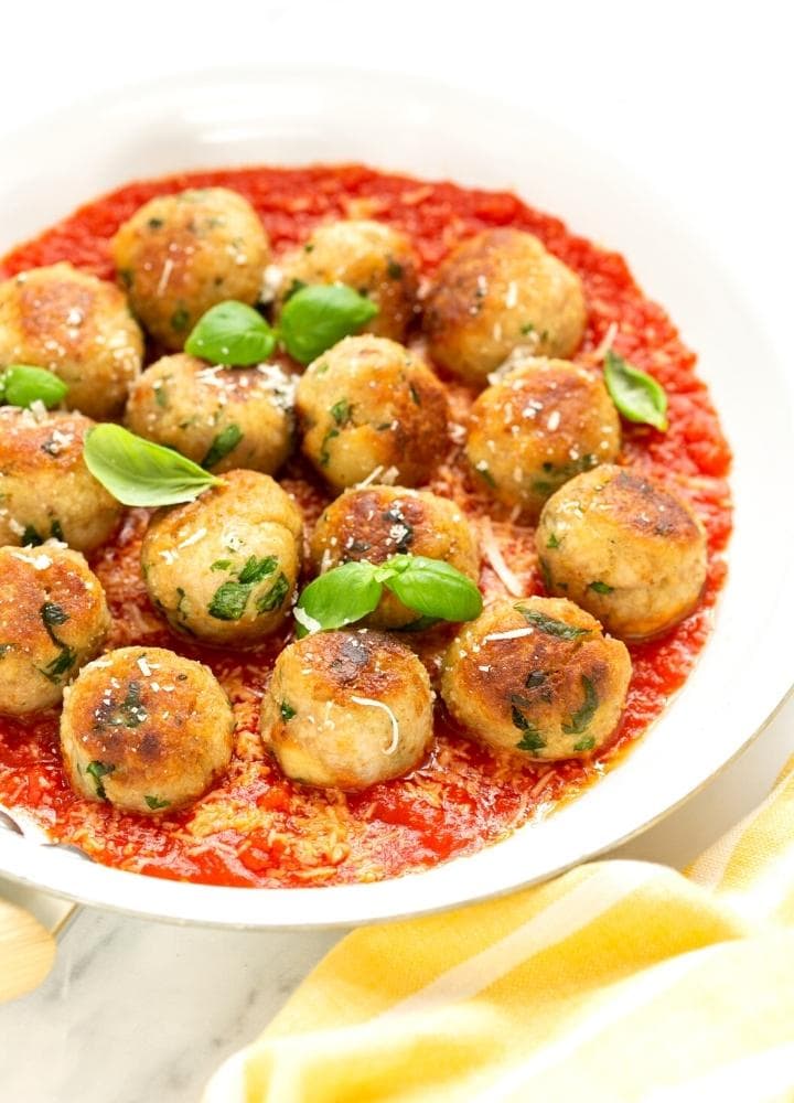 chicken meatballs in tomato sauce.