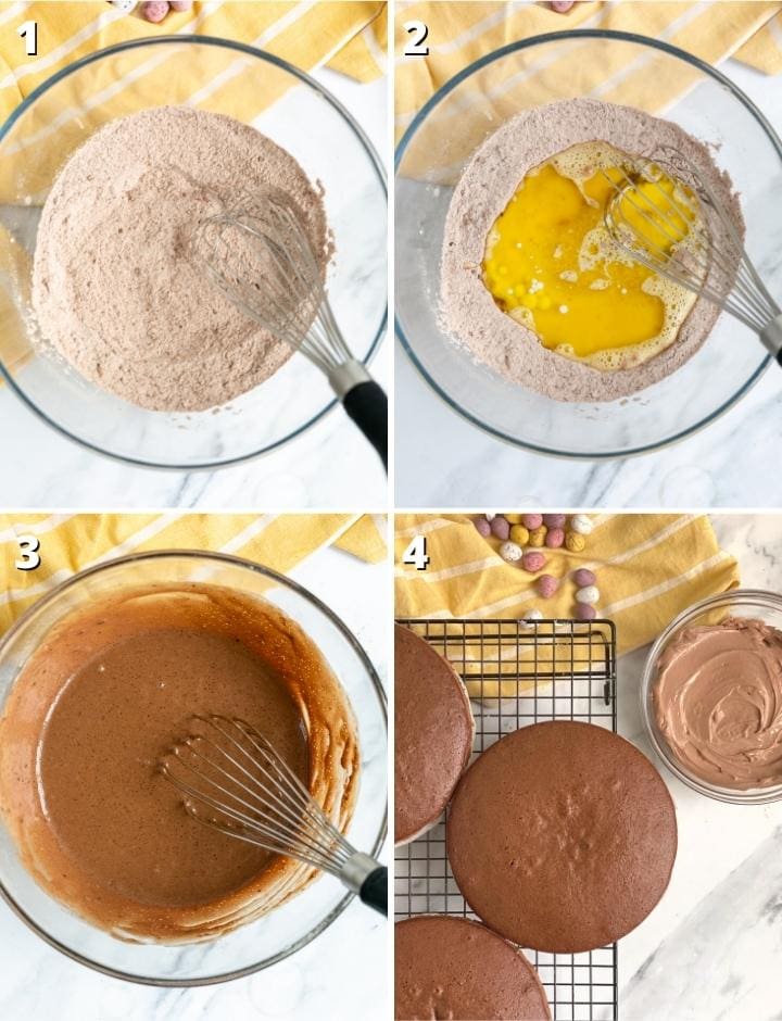 mini egg cake 4-image collage featuring the 4 steps recipe.