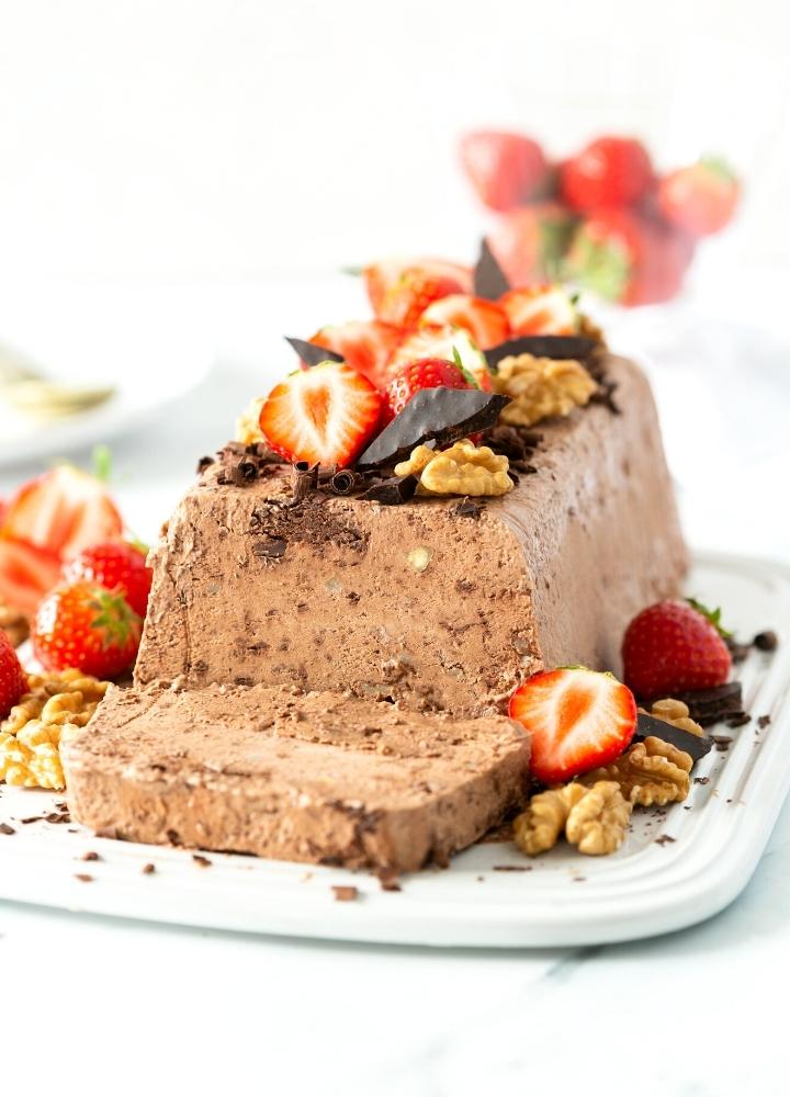 chocolate semifreddo with walnuts.