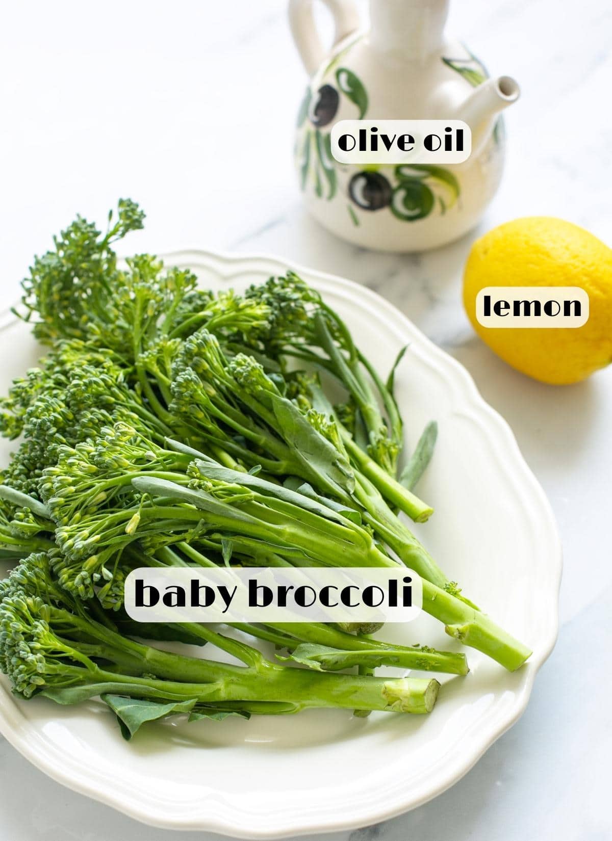 recipe ingredients: baby broccoli, lemon, olive oil.