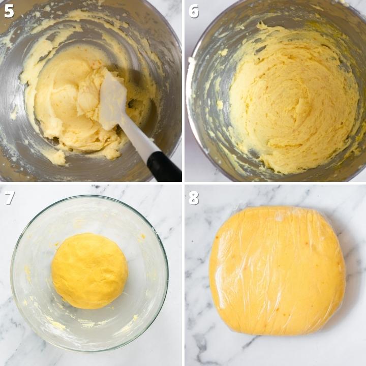 collage of four images showing steps 5 to 8 on how to make the tart crust.