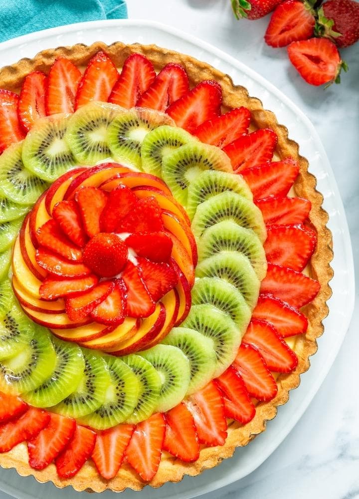 crostata di frutta with strawberries, kiwi and nectarines.