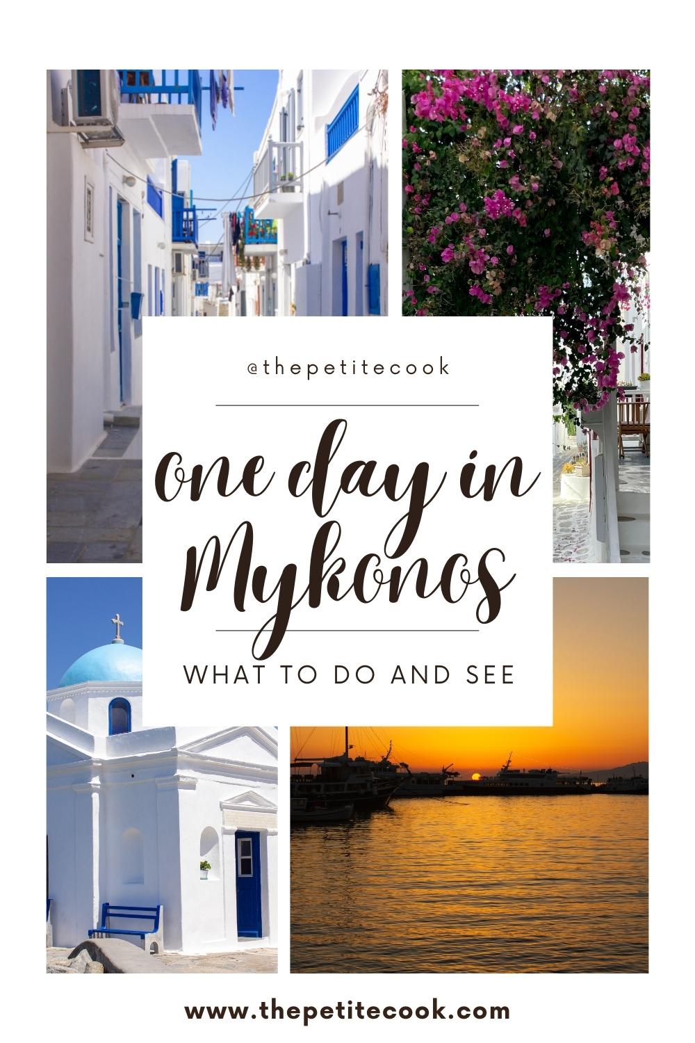 one day in Mykonos, collage of photos with text for Pinterest.
