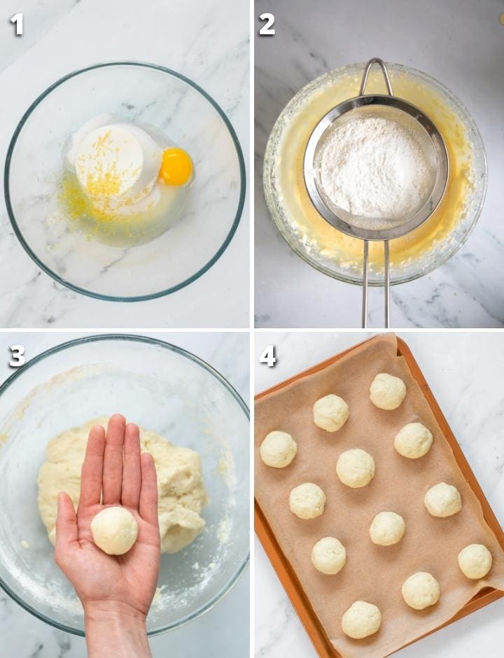 how to make ricotta cookies recipe collage of four images with the four steps.