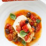cod puttanesca, image with text for Pinterest.