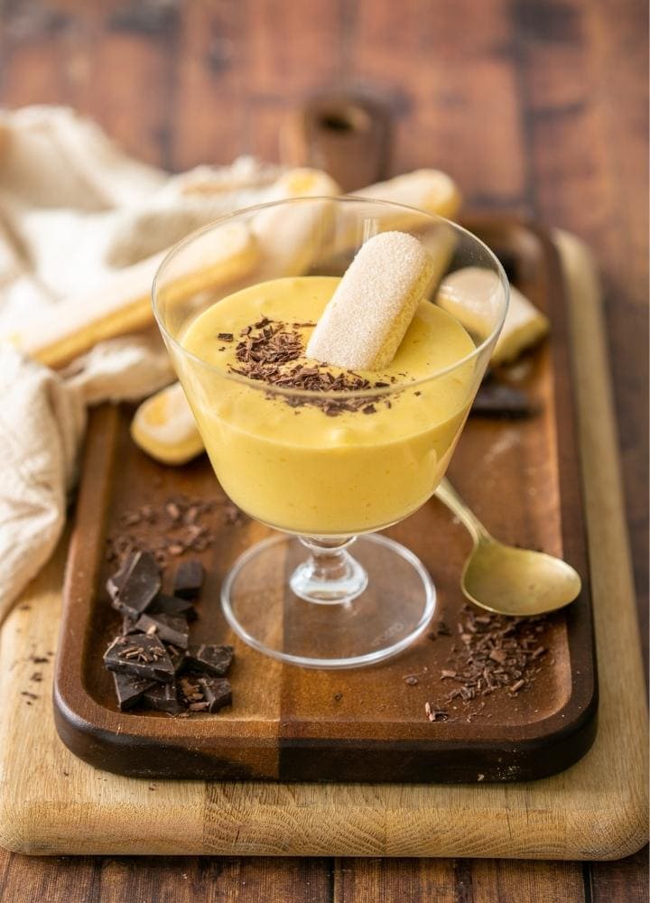 Zabaglione cream served with ladyfingers.