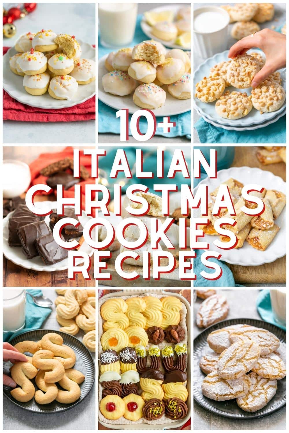 collage of images of italian christmas cookie recipes.
