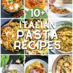 Collage of 9 images featuring Italian pasta recipes. Image with text for Pinterest.