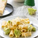 romanesco broccoli pasta image with text for Pinterest.