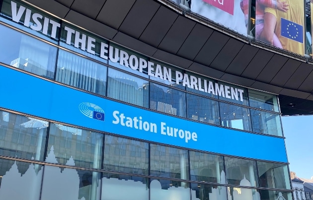 The eruopean parliament visitor centre entrance in Brussels.