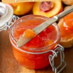 homemade peach jam without pectin. Image with text for Pinterest.