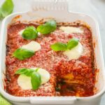 Parmigiana di melanzane, image with text for pinterest.