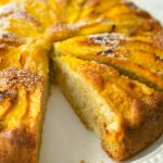 Italian peach cake recipe, image with text for Pinterest.