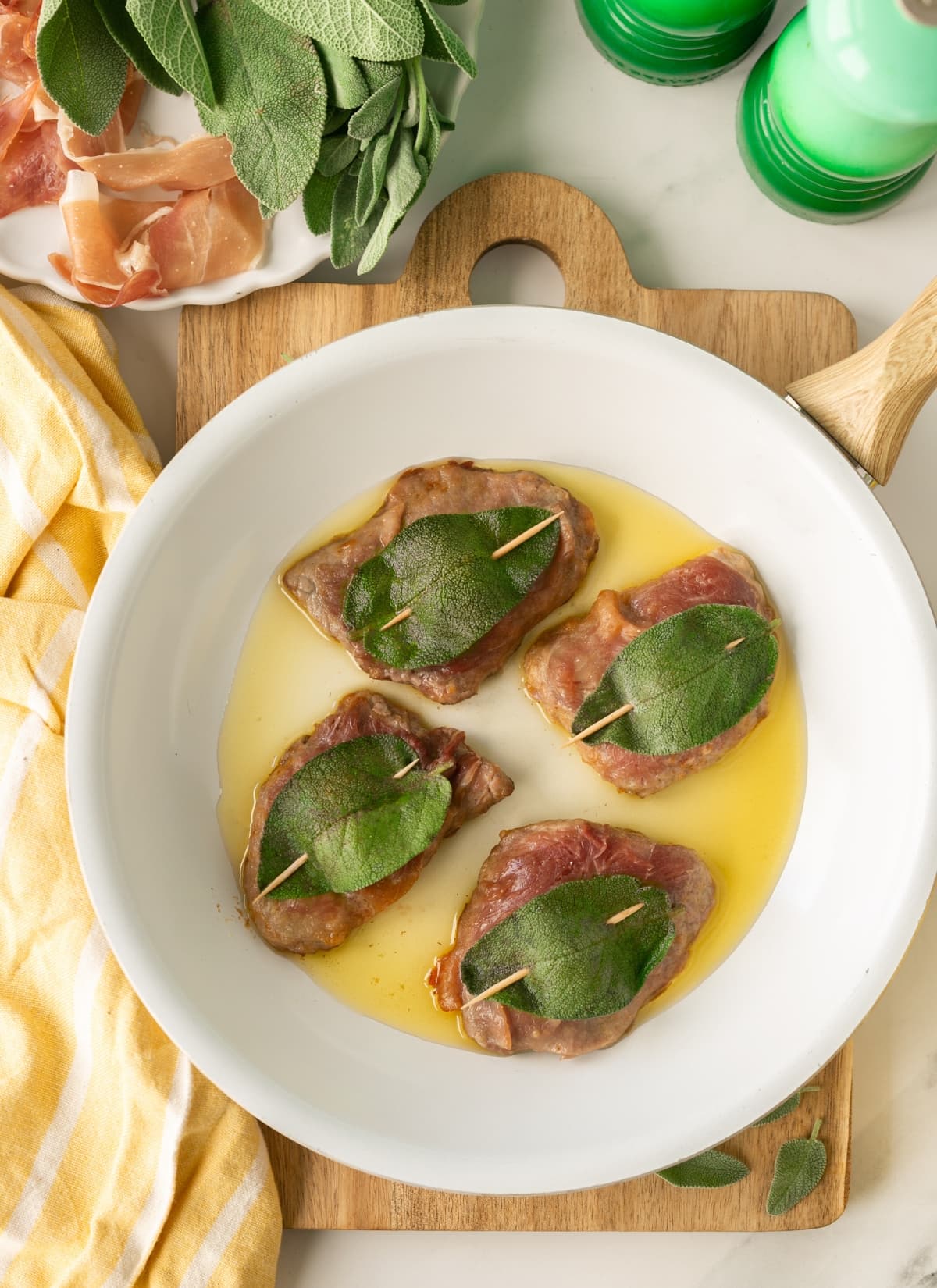 veal saltimbocca, with sage and Parma ham.