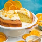 orange olive oil cake with mascarpone frosting.