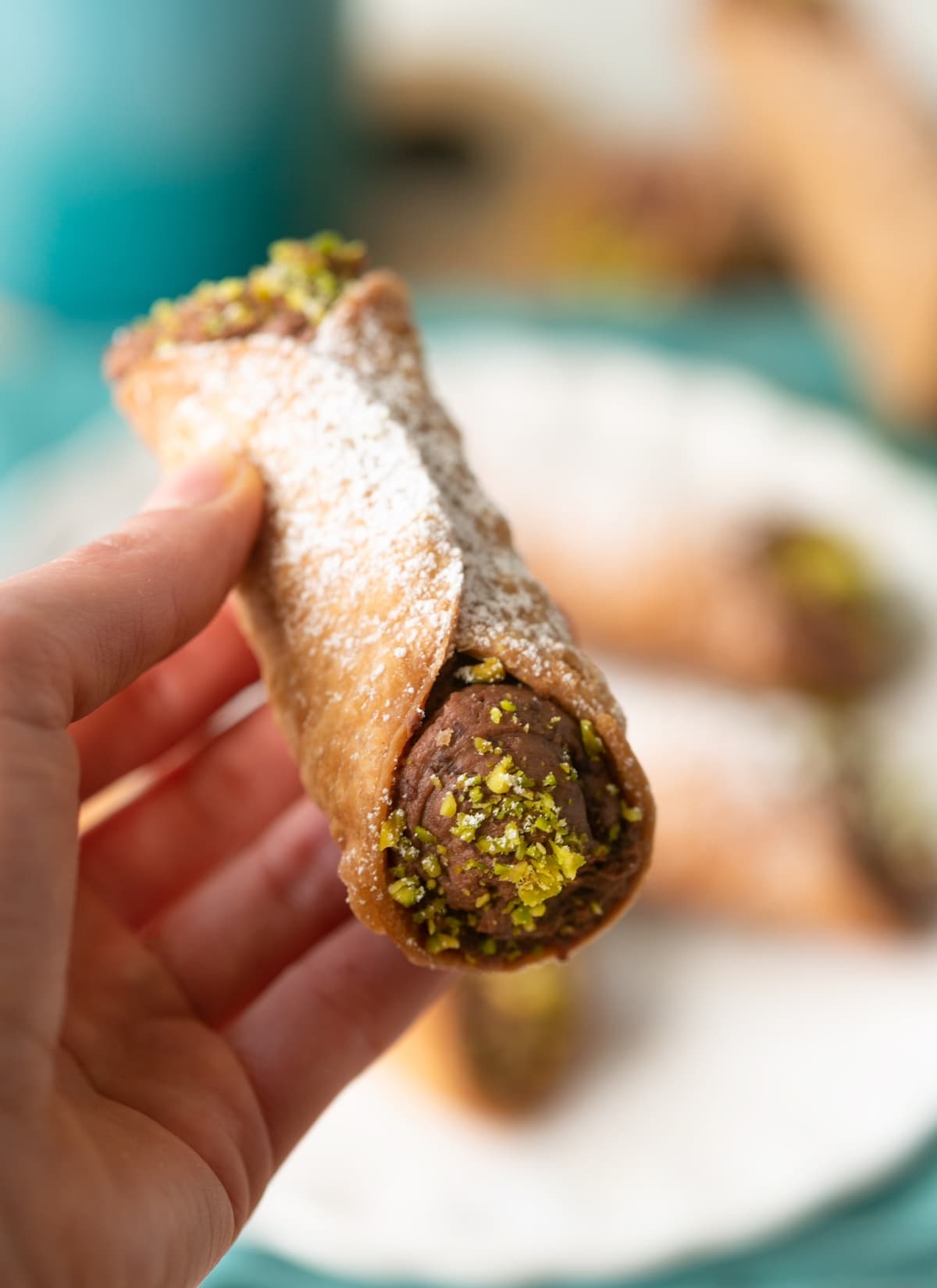 cannoli with chocolate cannoli filling.