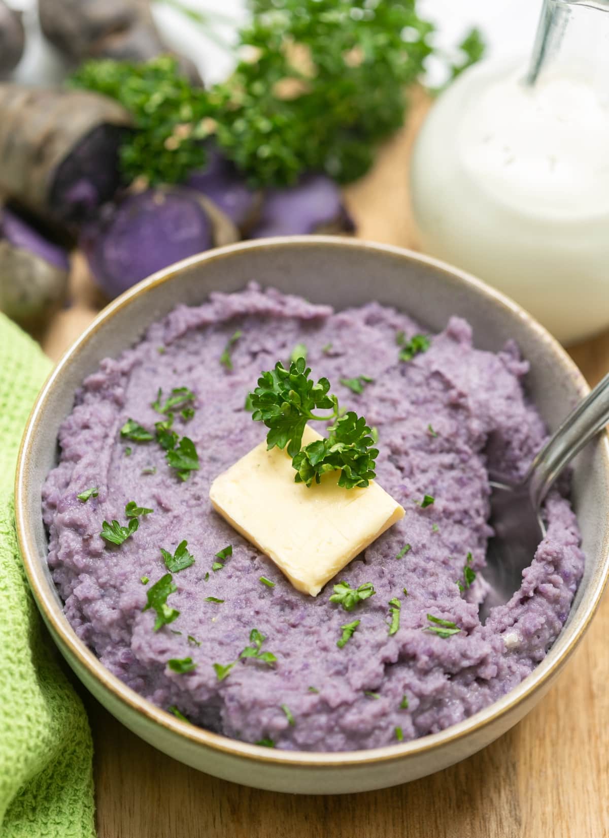 purple mashed potatoes.
