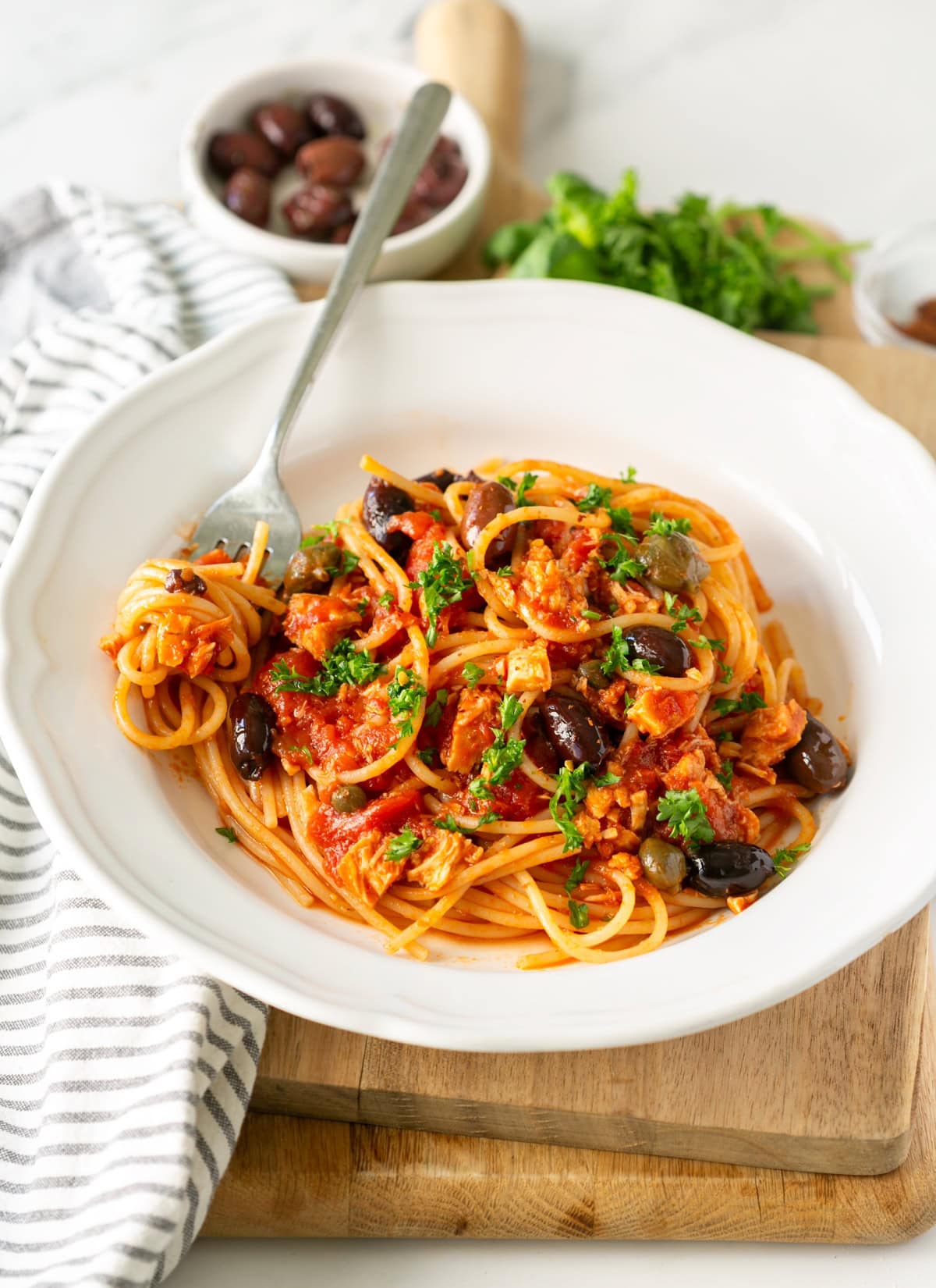 spaghetti tuna puttanesca.
