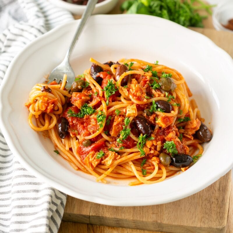 spaghetti tuna puttanesca.