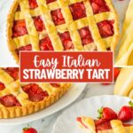 strawberry crostata, image with text for Pinterest.