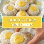 lemon cookies with yuzu curd, image with text for Pinterest.