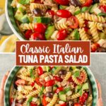 tuna pasta salad, image with text for Pinterest.