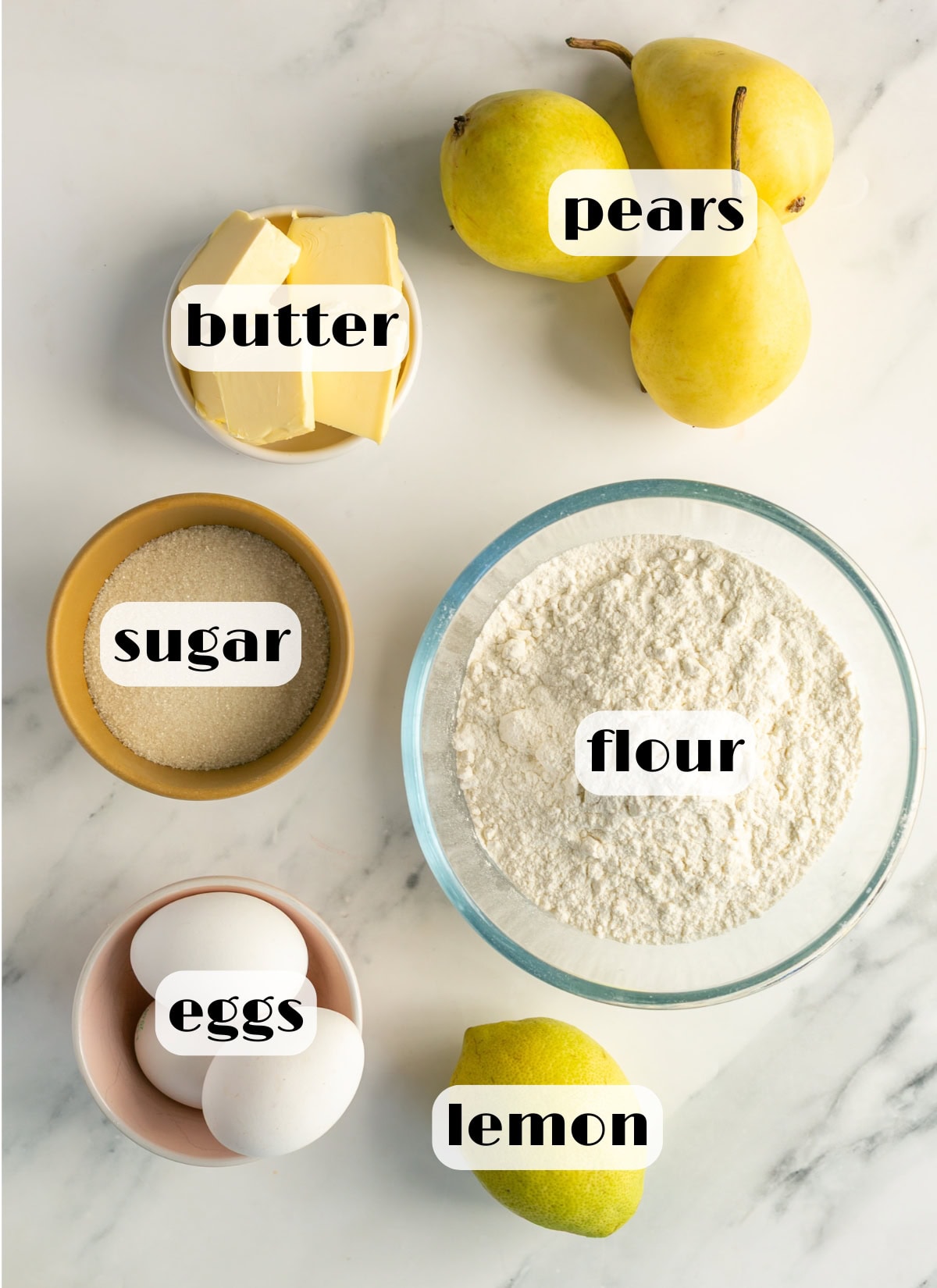 pear cookies ingredients: flour, butter, pears, sugar, lemon zest, eggs.